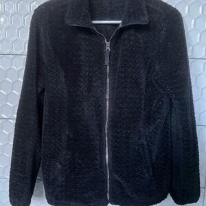 Cozy Black Teddy Zip Jacket - Women's Plush Outerwear